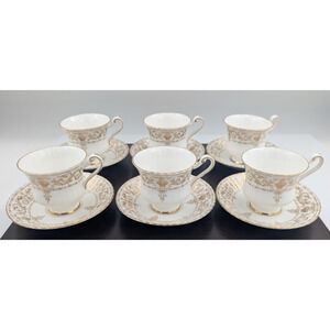 Paragon England Golden Adam Tea Cup and Saucer Set 6 Gold Scrolls Flower Baskets